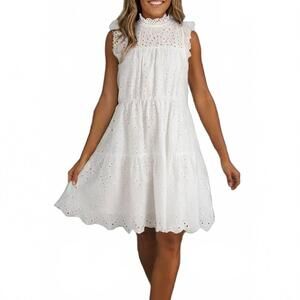 NEW LITTLE DAISY CLOSET elegant hollowed flutter a line short dress in white